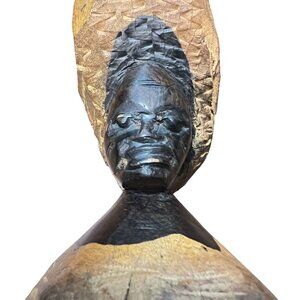 Vtg African Hand-Carved Ebony Wood Female Bust Sculpture Makonde Mpinga Folk Art